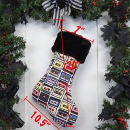 Handmade Cassette Tape Christmas Stocking, Black Faux Fur Cuff - thumbnail 2