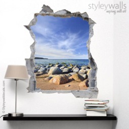 Rocks Wall Decal Mural, Sea Nature Hole in The 3D Effect Sticker, Decal, Broken Mural Home Decor - thumbnail 2