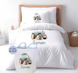 Personalised Tractor Duvet Cover Set With Soft Pillowcase, Little Farmers Microfiber Bedding Optional Basket - thumbnail 1