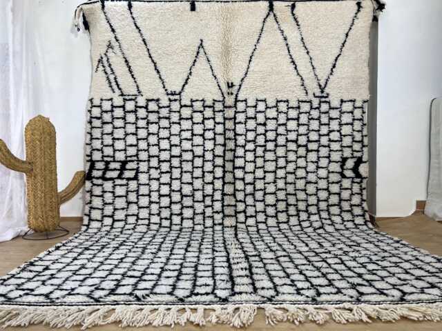 Moroccan Rug 7x9.5 Ft , Rugs For Living Room Checkered Beni Ourain Handmade Berber Wool Area Rugs Bedroom, Boho - image 1