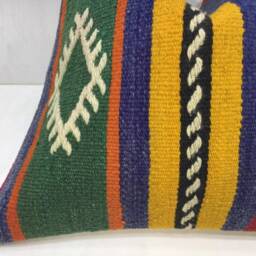 Vintage Turkish Kilim Pillow Cover, Handwoven Bohemian Accent - 16x16 - thumbnail 3