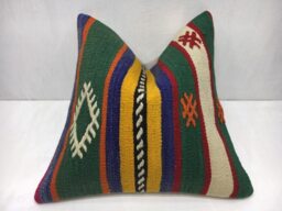 Vintage Turkish Kilim Pillow Cover, Handwoven Bohemian Accent - 16x16