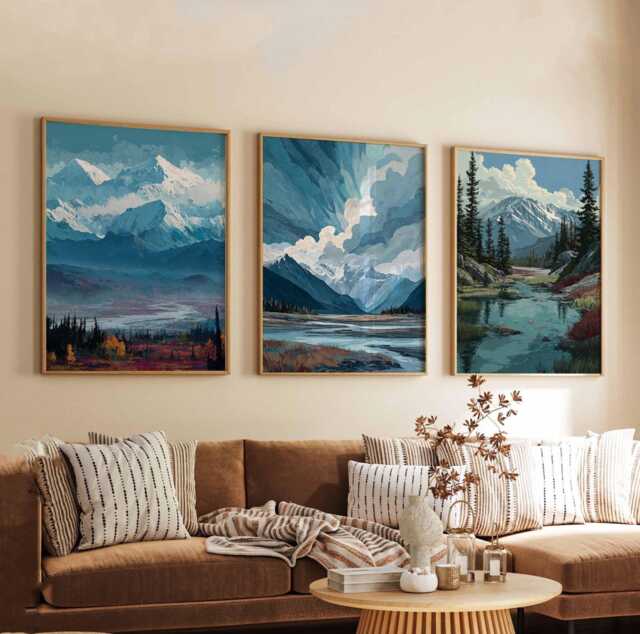 Set Of 3 Alaska Posters, Usa Wall Art Prints, Travel Poster Set, Scenic Mountain Nature Posters - image 1