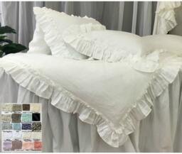 Linen Ruffled Duvet Cover With Vintage Ruffles, Bedding, Shabby Chic Over 41 Colors & Patterns To Choose