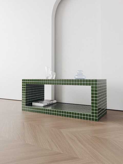 Living Room Table. Tv Table With A Hole For Books. Coffee Side Tiled Eco-Friendly - image 1