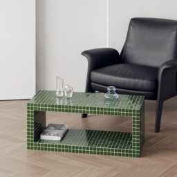 Living Room Table. Tv Table With A Hole For Books. Coffee Side Tiled Eco-Friendly - thumbnail 3