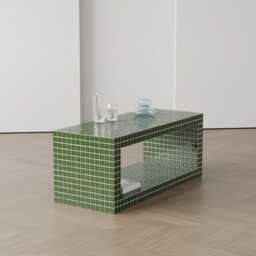 Living Room Table. Tv Table With A Hole For Books. Coffee Side Tiled Eco-Friendly - thumbnail 2