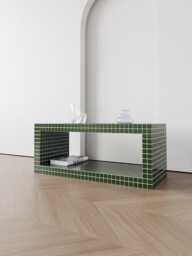 Living Room Table. Tv Table With A Hole For Books. Coffee Side Tiled Eco-Friendly