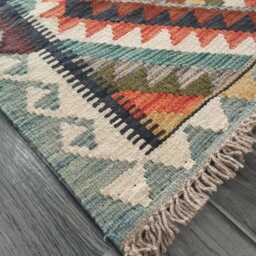 Afghan Kilim Rug, Handmade Artisan Multicolour Turkish Persian Navajo Moroccan Bohemian Flatweave, Natural Wool Dhurrie Rug 112x85 cm - thumbnail 3