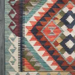 Afghan Kilim Rug, Handmade Artisan Multicolour Turkish Persian Navajo Moroccan Bohemian Flatweave, Natural Wool Dhurrie Rug 112x85 cm - thumbnail 2
