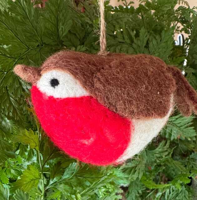 Felt Christmas Ornament, Robin Decoration. Home Accent. Handmade in Nepal - image 1