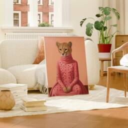 Pink Cheetah Print, Wild Cat Wall Art, Feline Woman Canvas, Pastel Minimalist Poster, Printable Digital Hanging, Trendy Home Decor - thumbnail 2