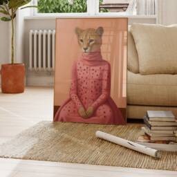 Pink Cheetah Print, Wild Cat Wall Art, Feline Woman Canvas, Pastel Minimalist Poster, Printable Digital Hanging, Trendy Home Decor - thumbnail 3