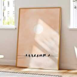 Peach Sunset Wall Art Minimalist Bird Silhouette Painting Abstract Sky Artwork Modern Large Room Decor Framed Poster Print Canvas - thumbnail 2