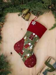Quilted Christmas Stocking, Embroidery Option, Farmhouse Decor - thumbnail 1