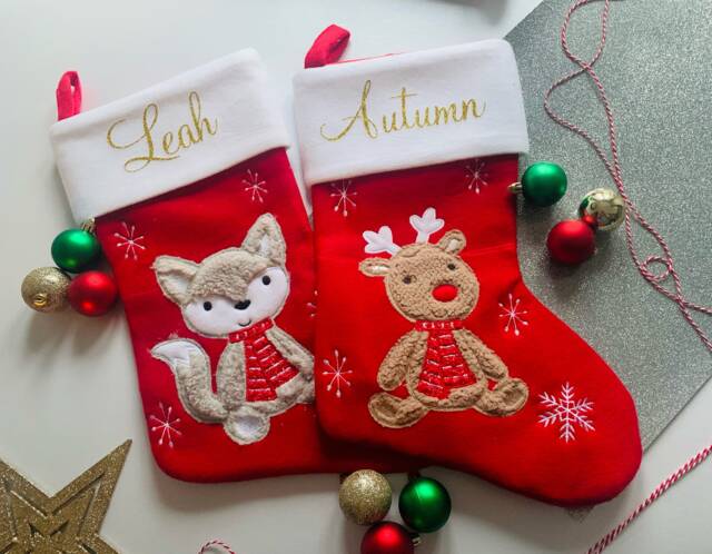 Personalised Christmas Stockings, Kids Woodland Design Stocking, Children's Xmas - image 1