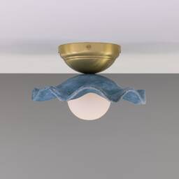 Rivale Ceiling Light With Wavy Ceramic Shade, Blue Earth 8.25 - thumbnail 1