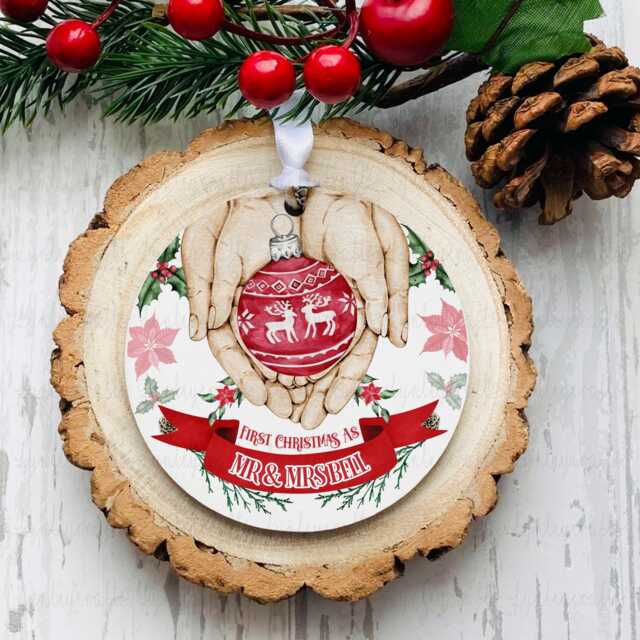 First Christmas As Bauble, Glitter Tree Ornament, Mr & Mrs Decoration, New Couple Gift - image 1