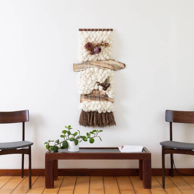Large Hand Woven Wall Hanging with Sustainable Wool, Natural Wood Bark & Plants Tapestry Nursery Room D??cor Bohemian Bedroom Textile Fiber Art - image 1