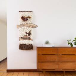 Large Hand Woven Wall Hanging with Sustainable Wool, Natural Wood Bark & Plants Tapestry Nursery Room D??cor Bohemian Bedroom Textile Fiber Art - thumbnail 3