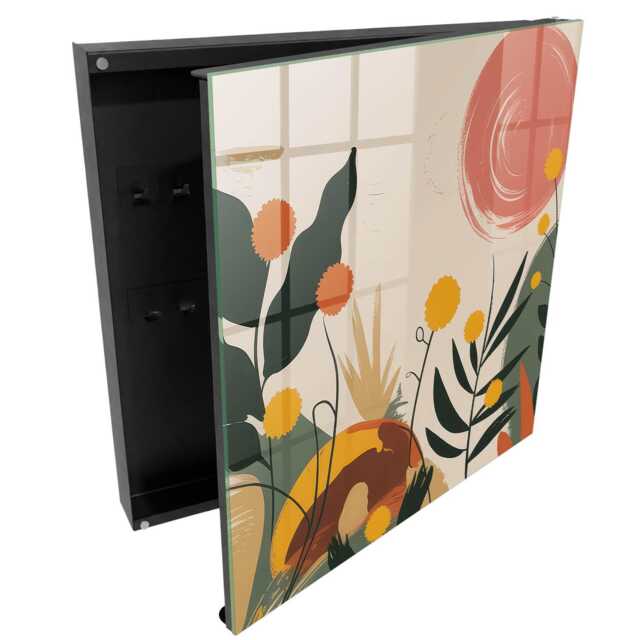 Colorful Energy Wall Mounted Key Cabinet, Beige Box For Wall, Abstract Flowers & Plants, Lovers Of Nature Expression - image 1