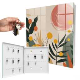 Colorful Energy Wall Mounted Key Cabinet, Beige Box For Wall, Abstract Flowers & Plants, Lovers Of Nature Expression - thumbnail 2
