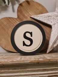 Rustic Letter S Sign 20cm Cream & Black Monogram Wall Art - thumbnail 1