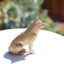 White German Shepherd Satue Or Sculpture. Carved From A Solid Block Of Hard Maple. Sitting Attentive Pose - thumbnail 4
