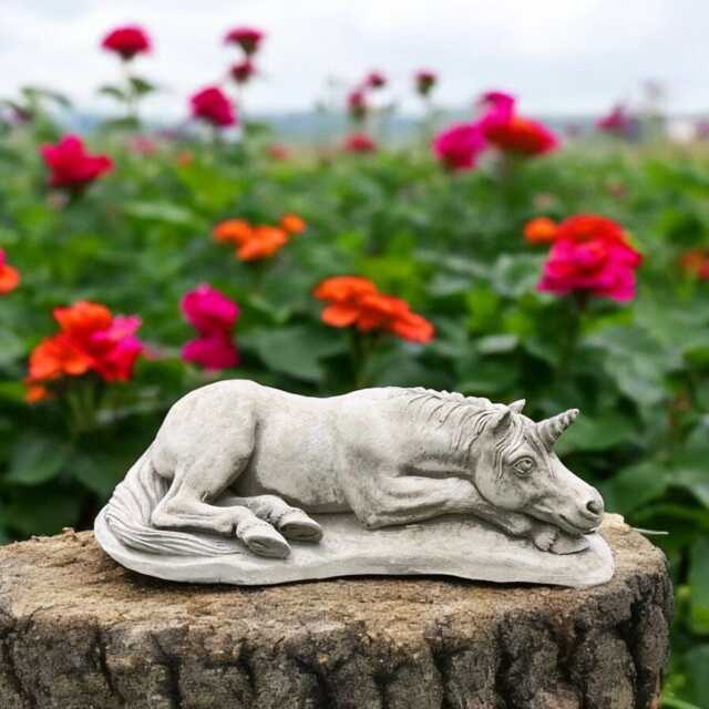 Concrete Lying Unicorn Statue Stone Fantasy Figurine Cement Mythical Sculpture Outdoor Garden Ornament Yard Decoration Unicorn Lover Gift - image 1