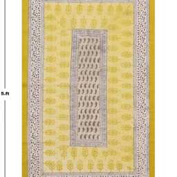 Musturd Yellow/Black Handmade Floral Rug Block Print Cotton Area Bedroom Rug Large Hallway Stair Runner 6x9 9x12 4x20 12x12 Feet - thumbnail 2