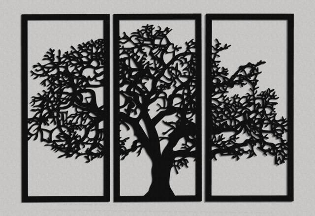 3D Stylish Wood Wall Art Decor Tree Of Life, Triptych, Wooden Painting, Openwork Decor, Ornament, Living Room, Panelling, Rustic - image 1