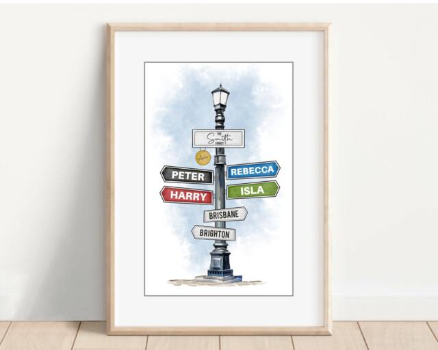 Personalised Sign Post Family Print, Our Gift, Birthday Christmas - image 1
