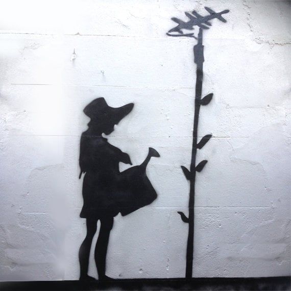 Banksy Girl Watering Flower Stencil Large Wall Art Decor - image 1