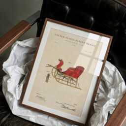Santas Sleigh Patent Print Hand-Painted Watercolor Christmas Wall Art - thumbnail 2