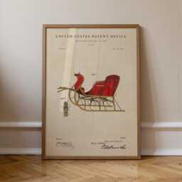Santas Sleigh Patent Print Hand-Painted Watercolor Christmas Wall Art - thumbnail 1