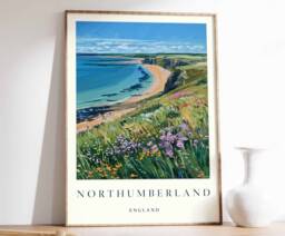 Northumberland Coastline Art Print British Travel Poster - thumbnail 1