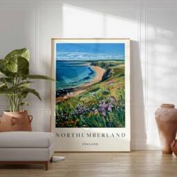 Northumberland Coastline Art Print British Travel Poster - thumbnail 2