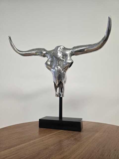 Bison Skull On Marble Base Polished Aluminium Water Buffalo Cow Bull Long Horn Wall Hanging Skull Small - image 1