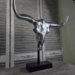 Bison Skull On Marble Base Polished Aluminium Water Buffalo Cow Bull Long Horn Wall Hanging Skull Small - thumbnail 2