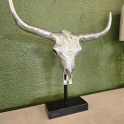 Bison Skull On Marble Base Polished Aluminium Water Buffalo Cow Bull Long Horn Wall Hanging Skull Small - thumbnail 4