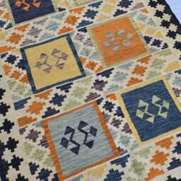 Handwoven Afghan Wool Rug 4x6 Turkmen Kilim, Geometric Design - thumbnail 3