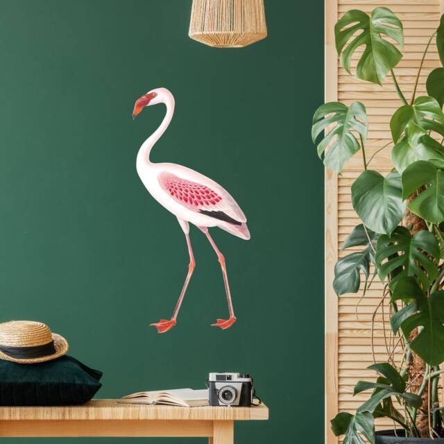 Pink Vintage Flamingo Wall Decal - Plastic-Free Kids Room Stickers - image 1