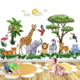 Safari Nursery Wall Stickers Watercolor Jungle Animals, Repositionable Fabric - thumbnail 2
