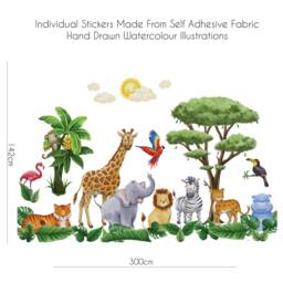 Safari Nursery Wall Stickers Watercolor Jungle Animals, Repositionable Fabric - thumbnail 3
