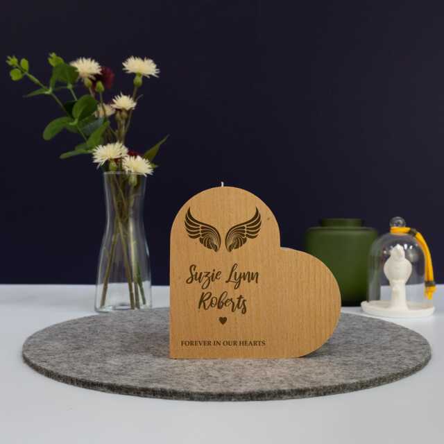 Personalised Heart Memorial Candle Holder - Custom Angel Wings Remembrance Gift Stand - image 1