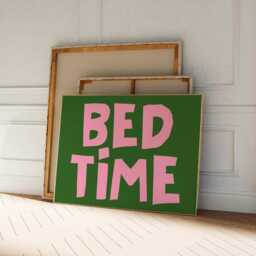 Bed Time Green & Pink Poster, Sleep Lovers Horizontal Cool Decor, Funky Bedroom Print, Stay in Above Art, Dopamine Decor - thumbnail 3