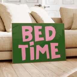 Bed Time Green & Pink Poster, Sleep Lovers Horizontal Cool Decor, Funky Bedroom Print, Stay in Above Art, Dopamine Decor - thumbnail 1