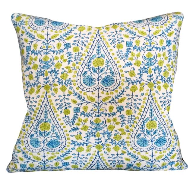 Floral Paisley Throw Pillow Cover John Robshaw Busun Aqua Green - image 1