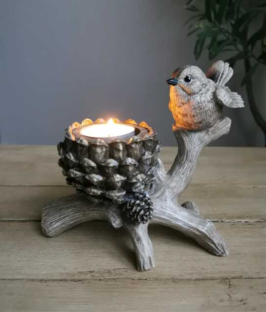 Bird On Branch Tea Light Holder, Ornament, Pinecone Fall Decor - image 1