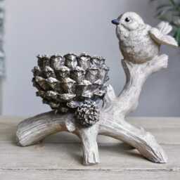 Bird On Branch Tea Light Holder, Ornament, Pinecone Fall Decor - thumbnail 2